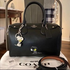 Coach Snoopy Bennett Leather Satchel Purse in Black NWT